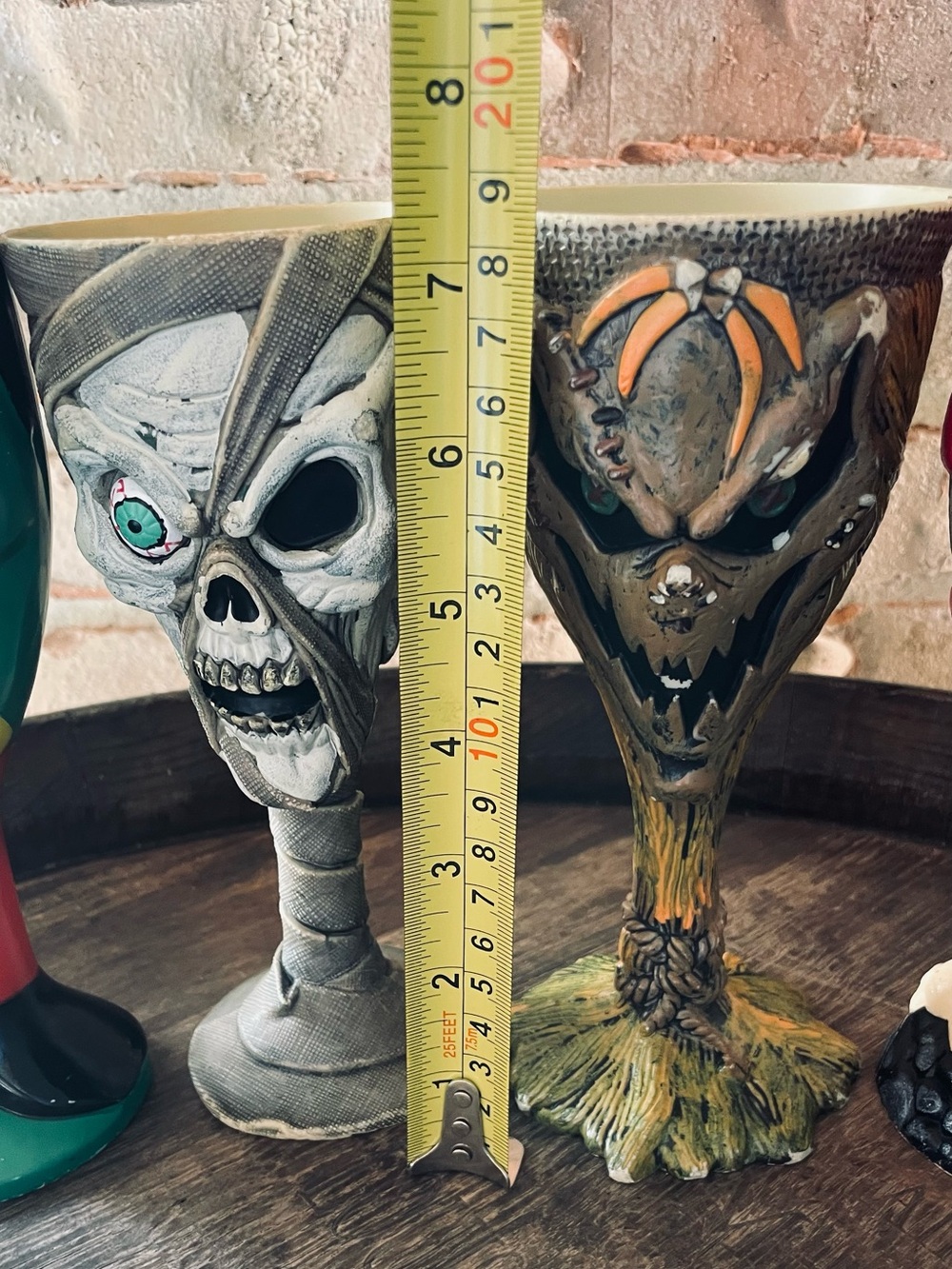 Vintage Halloween 6 Goblet Set Clown Skull Mummy Frankenstein Scarecrow Pirate - Picture 10 of 13